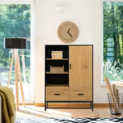 AMIO H - Büroschrank Schwarz/Eiche