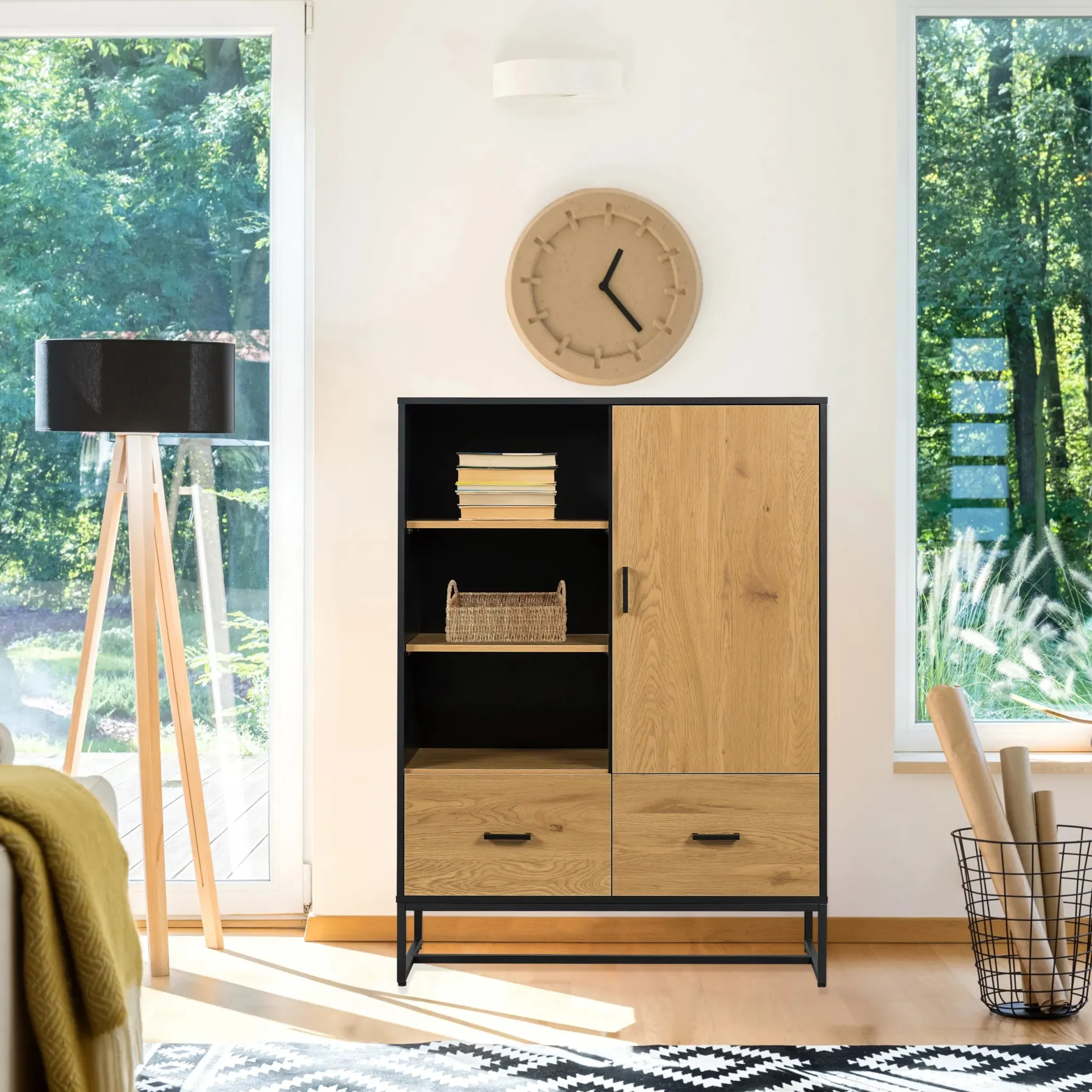 AMIO H - Büroschrank Schwarz/Eiche