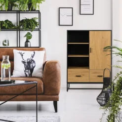 AMIO H - Büroschrank Schwarz/Eiche