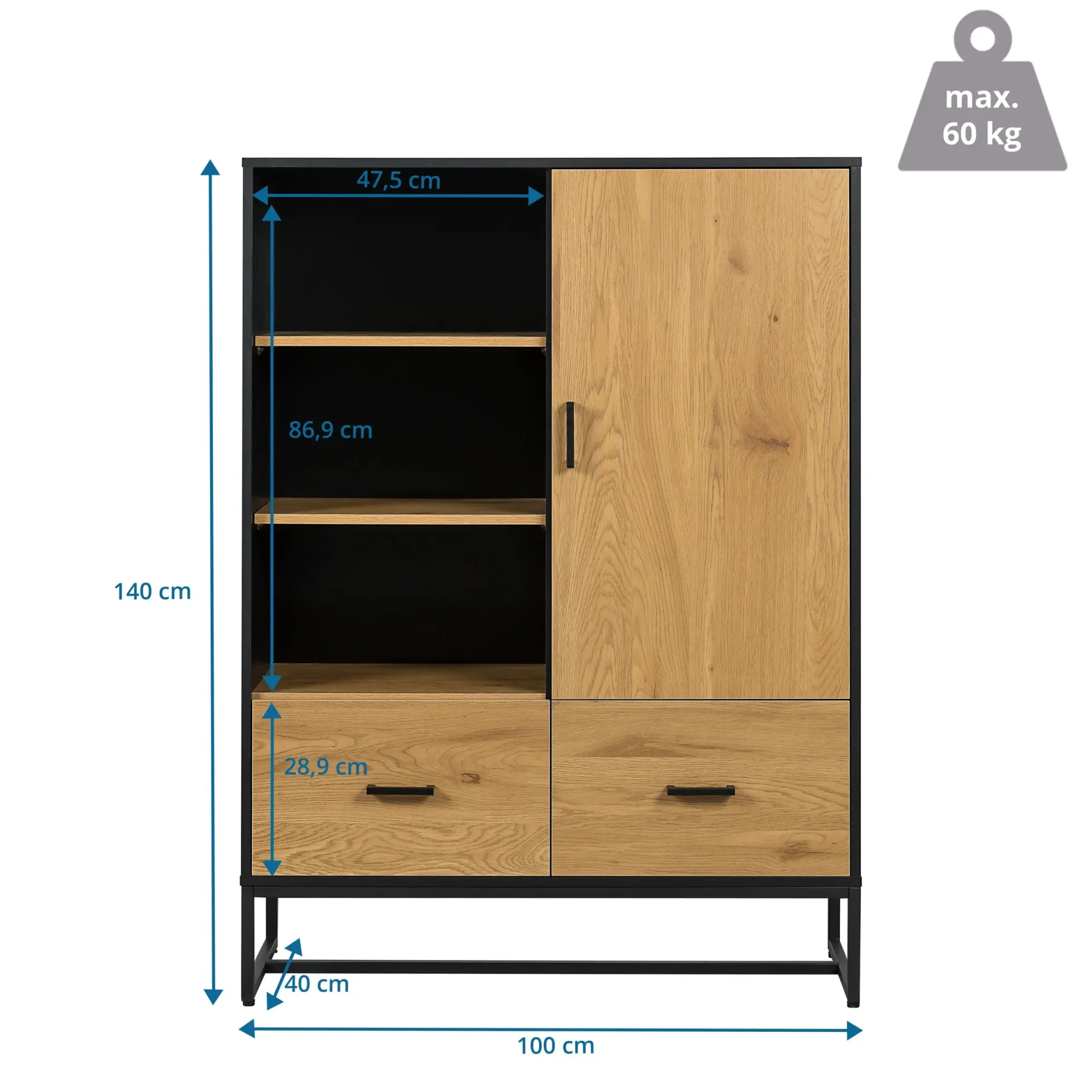 AMIO H - Büroschrank Schwarz/Eiche