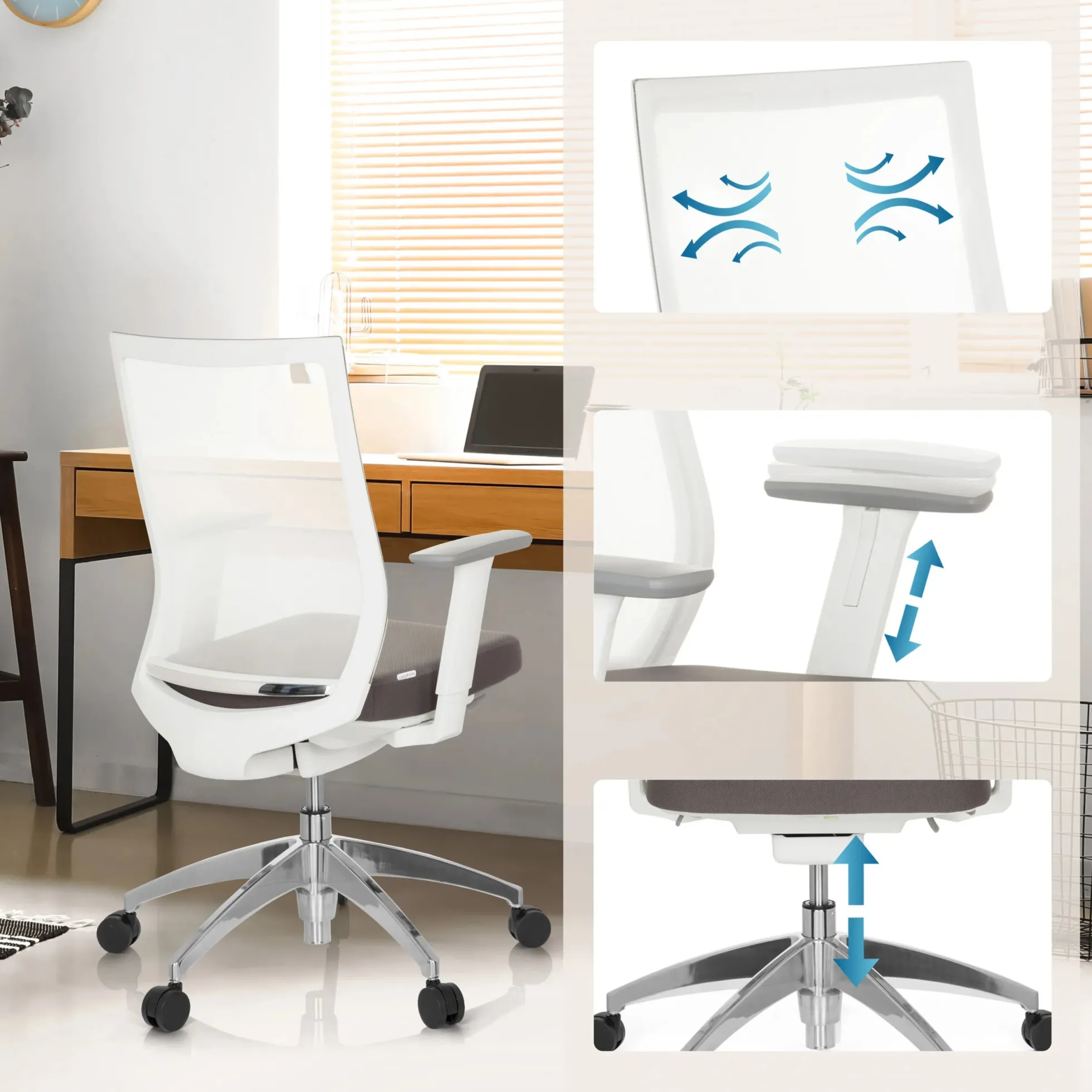 ASPEN WHITE - Profi Bürostuhl Grau/Weiß