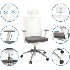 ASPEN WHITE PRO - Profi Bürostuhl Grau/Weiß