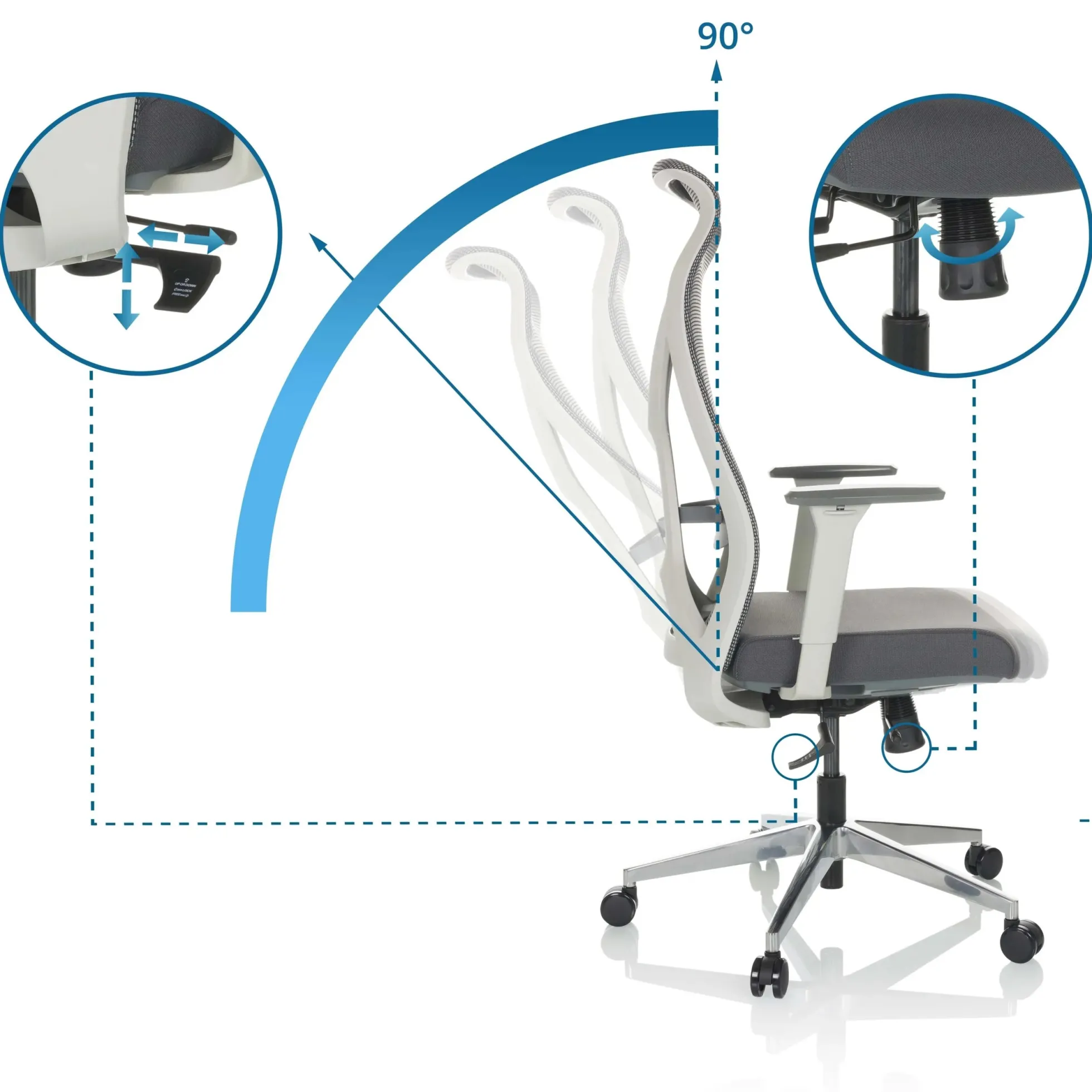 AZURRO WHITE - Profi Bürostuhl Grau