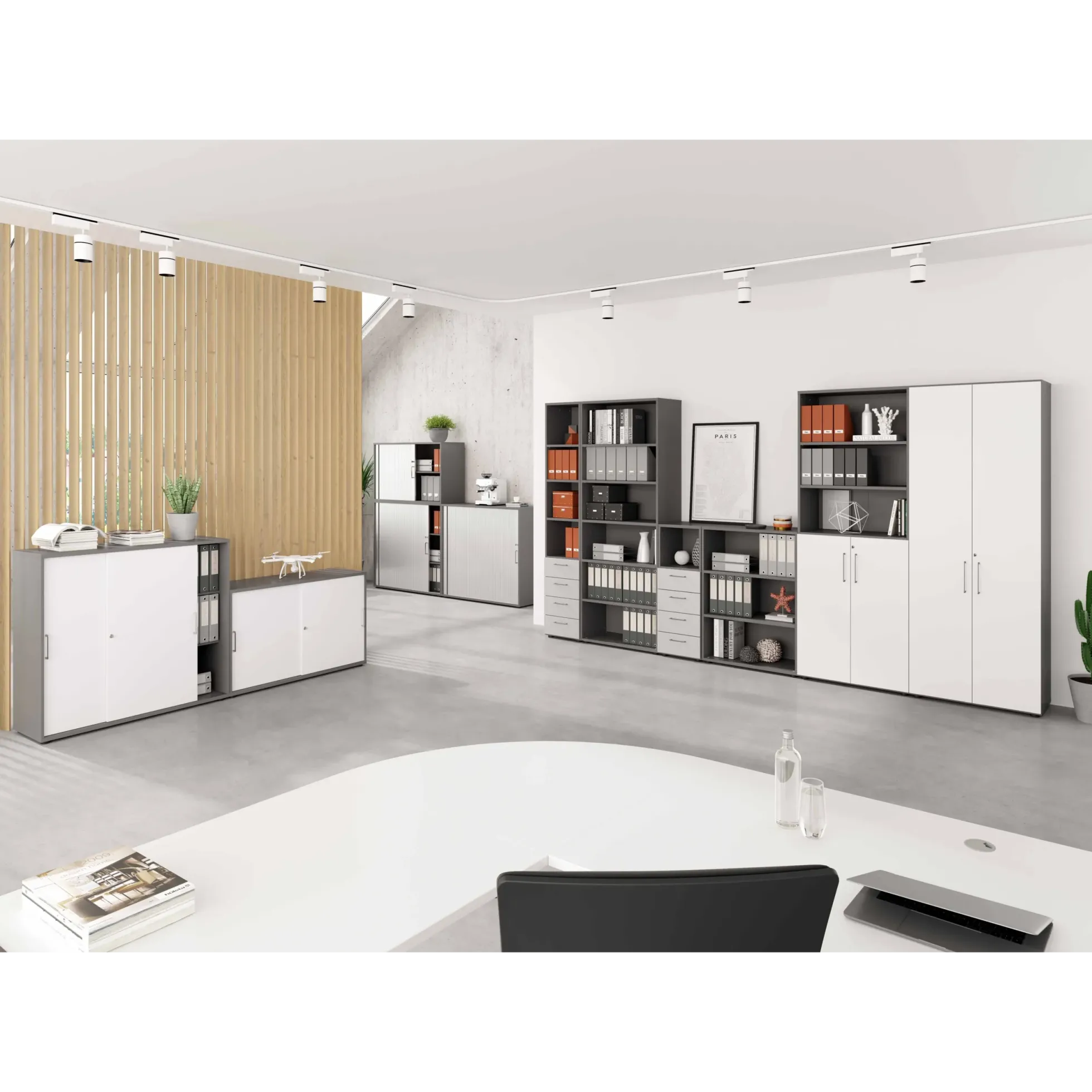 BETA 9 | Schrank mit Türen | 2 OH Graphit/Weiß