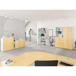 BETA 9 | Schrank mit Türen | 6 OH Weiß/Ahorn