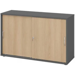BETA S 1752S | Schiebetürenschrank | 2 OH Bogengriff Metall Graphit/Eiche