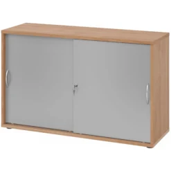 BETA S 1752S | Schiebetürenschrank | 2 OH Bogengriff Metall Nussbaum/Silber