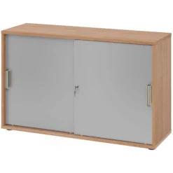 BETA S 1752S | Schiebetürenschrank | 2 OH Streifengriff Kunststoff Nussbaum/Silber