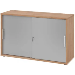BETA S 1752S | Schiebetürenschrank | 2 OH Relinggriff Kunststoff Nussbaum/Silber