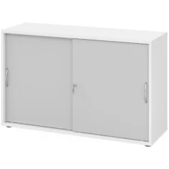 BETA S 1752S | Schiebetürenschrank | 2 OH Bogengriff Metall Weiß/Grau
