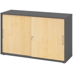 BETA S 1752S | Schiebetürenschrank | 2 OH Metallgriff Graphit/Ahorn