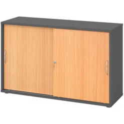 BETA S 1752S | Schiebetürenschrank | 2 OH Bogengriff Metall Graphit/Buche