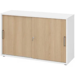 BETA S 1752S | Schiebetürenschrank | 2 OH Streifengriff Kunststoff Weiß/Eiche
