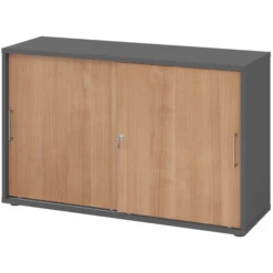 BETA S 1752S | Schiebetürenschrank | 2 OH Metallgriff Graphit/Nussbaum