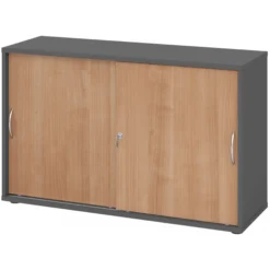 BETA S 1752S | Schiebetürenschrank | 2 OH Bogengriff Metall Graphit/Nussbaum