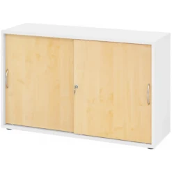 BETA S 1752S | Schiebetürenschrank | 2 OH Bogengriff Metall Weiß/Ahorn
