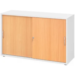 BETA S 1752S | Schiebetürenschrank | 2 OH Bogengriff Metall Weiß/Buche