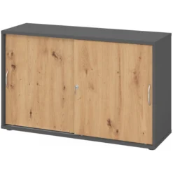 BETA S 1752S | Schiebetürenschrank | 2 OH Bogengriff Metall Graphit/Asteiche
