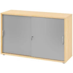 BETA S 1752S | Schiebetürenschrank | 2 OH Bogengriff Metall Ahorn/Silber