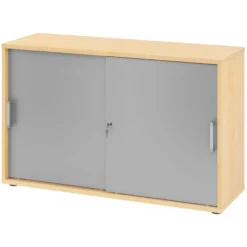 BETA S 1752S | Schiebetürenschrank | 2 OH Chromgriff Metall Ahorn/Silber
