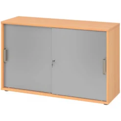 BETA S 1752S | Schiebetürenschrank | 2 OH Streifengriff Kunststoff Buche/Silber