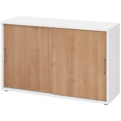 BETA S 1752S | Schiebetürenschrank | 2 OH Metallgriff Weiß/Nussbaum