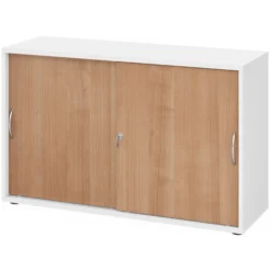 BETA S 1752S | Schiebetürenschrank | 2 OH Bogengriff Metall Weiß/Nussbaum