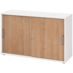 BETA S 1752S | Schiebetürenschrank | 2 OH Streifengriff Kunststoff Weiß/Nussbaum