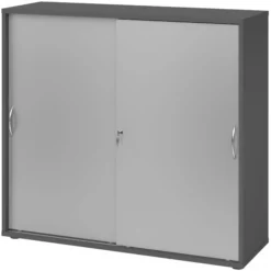 BETA S 1753S | Schiebetürenschrank | 3 OH Bogengriff Metall Graphit/Silber