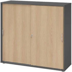 BETA S 1753S | Schiebetürenschrank | 3 OH Bogengriff Metall Graphit/Eiche