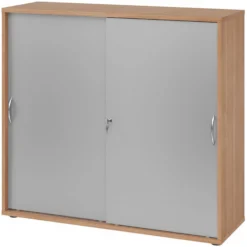 BETA S 1753S | Schiebetürenschrank | 3 OH Bogengriff Metall Nussbaum/Silber
