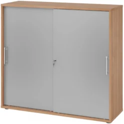 BETA S 1753S | Schiebetürenschrank | 3 OH Relinggriff Kunststoff Nussbaum/Silber
