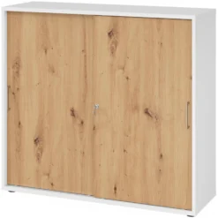 BETA S 1753S | Schiebetürenschrank | 3 OH Metallgriff Weiß/Asteiche