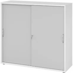 BETA S 1753S | Schiebetürenschrank | 3 OH Bogengriff Metall Weiß/Grau