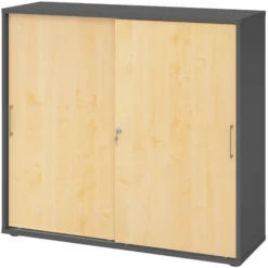 BETA S 1753S | Schiebetürenschrank | 3 OH Metallgriff Graphit/Ahorn