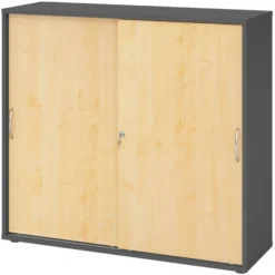 BETA S 1753S | Schiebetürenschrank | 3 OH Bogengriff Metall Graphit/Ahorn