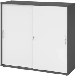 BETA S 1753S | Schiebetürenschrank | 3 OH Bogengriff Metall Graphit/Weiß