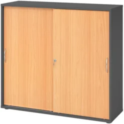 BETA S 1753S | Schiebetürenschrank | 3 OH Bogengriff Metall Graphit/Buche