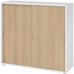 BETA S 1753S | Schiebetürenschrank | 3 OH Bogengriff Metall Weiß/Eiche