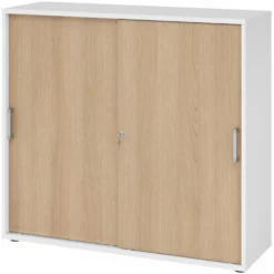 BETA S 1753S | Schiebetürenschrank | 3 OH Chromgriff Metall Weiß/Eiche