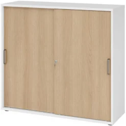 BETA S 1753S | Schiebetürenschrank | 3 OH Streifengriff Kunststoff Weiß/Eiche