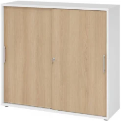 BETA S 1753S | Schiebetürenschrank | 3 OH Relinggriff Kunststoff Weiß/Eiche
