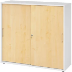 BETA S 1753S | Schiebetürenschrank | 3 OH Metallgriff Weiß/Ahorn