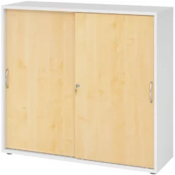 BETA S 1753S | Schiebetürenschrank | 3 OH Bogengriff Metall Weiß/Ahorn