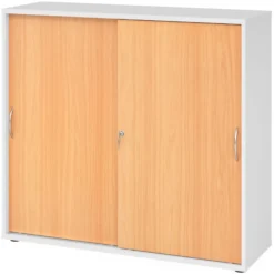 BETA S 1753S | Schiebetürenschrank | 3 OH Bogengriff Metall Weiß/Buche
