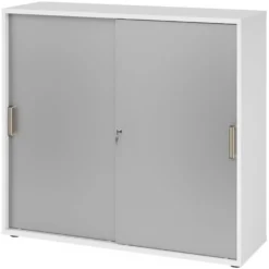 BETA S 1753S | Schiebetürenschrank | 3 OH Streifengriff Kunststoff Weiß/Silber