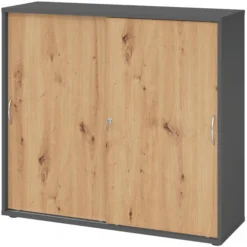 BETA S 1753S | Schiebetürenschrank | 3 OH Bogengriff Metall Graphit/Asteiche