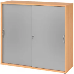 BETA S 1753S | Schiebetürenschrank | 3 OH Bogengriff Metall Buche/Silber