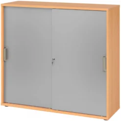 BETA S 1753S | Schiebetürenschrank | 3 OH Streifengriff Kunststoff Buche/Silber