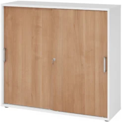 BETA S 1753S | Schiebetürenschrank | 3 OH Chromgriff Metall Weiß/Nussbaum